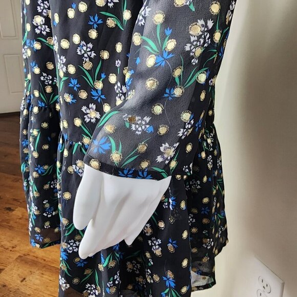 NWOT Yumi Kim V Neck Fit and flare Floral Metallic Dot Mini Dress Black Small - Picture 6 of 14